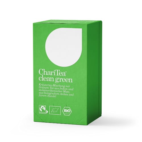 ChariTea Clean Green in Beutel - 20 Teebeutel je Packung - Bio Grüntee, Pfefferminze, Zitronengras, Mate - Fair Trade, Vegan von ChariTea