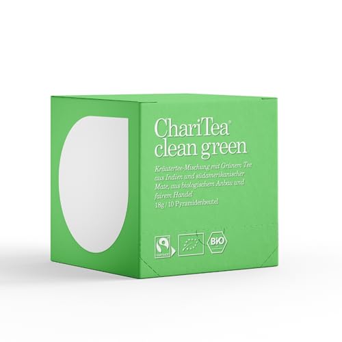 ChariTea Clean Green in Pyramiden Beutel - 10 Teebeutel je Packung - Bio Grüntee, Pfefferminze, Zitronengras, Mate - Fair Trade, Vegan - Fair Trade, Vegan von ChariTea