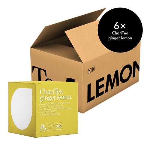 ChariTea Ginger Lemon in Pyramiden Beutel - 10 Teebeutel je Packung - Bio Ingwer Zitrone Tee - Fair Trade, Vegan (6 Packungen) von ChariTea