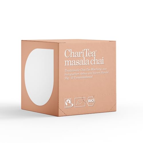 ChariTea Masala Chai in Pyramiden Beutel - 10 Teebeutel je Packung - Bio Schwarztee, Ingwer, Zimt Tee - Fair Trade, Vegan von ChariTea