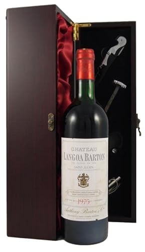 Chateau Leoville Barton 1975 Grand Cru Classe St Julien (Red wine) in einer mit Seide ausgestatetten Geschenkbox, da zu 4 Weinaccessoires, 1 x 750ml von Chateau Leoville Barton