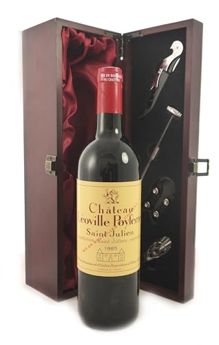 Chateau Leoville - Poyferre 1985 St Julien 2eme Grand Cru Classe (Red wine) in einer mit Seide ausgestatetten Geschenkbox, da zu 4 Weinaccessoires, 1 x 750ml von Chateau Leoville -