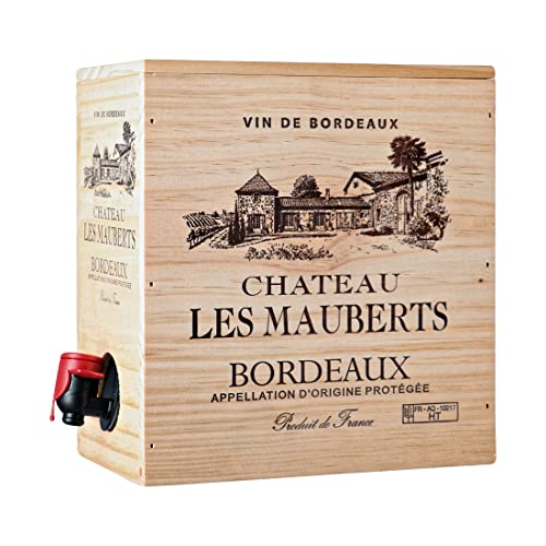 Chateau Les Mauberts Bordeaux AOP Bag-in-Holzbox 3L Rotwein trocken Frankreich (1x 3L) von Château Les Mauberts