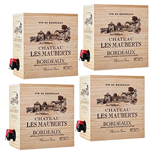 Chateau Les Mauberts Bordeaux AOP Bag-in-Holzbox 3L Rotwein trocken Frankreich (4x 3L) von Château Les Mauberts