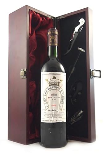 Chateau Marquis d'Alesme Becker 1986 Margaux Grand Cru Classe (Red wine) in einer mit Seide ausgestatetten Geschenkbox, da zu 4 Weinaccessoires, 1 x 750ml von Chateau Marquis d'Alesme
