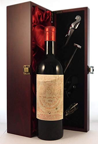 Chateau Pichon Longueville Baron 1959 2eme Grand Cru Classe Pauillac in einer mit Seide ausgestatetten Geschenkbox, da zu 4 Weinaccessoires, 1 x 750ml von Chateau Pichon Longueville