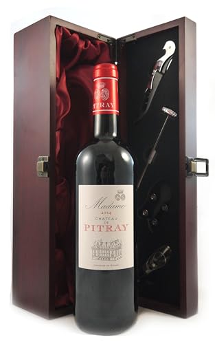 Chateau de Pitray Madame 2014 Bordeaux (Red wine) in einer mit Seide ausgestatetten Geschenkbox, da zu 4 Weinaccessoires, 1 x 750ml von Chateau Pitray Madame