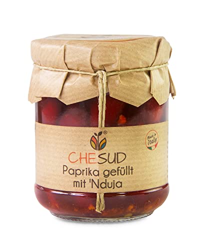 Scharfe Paprika Peperoni gefüllt mit Nduja Salami Spezialität aus Kalabrien Italien von CheSud