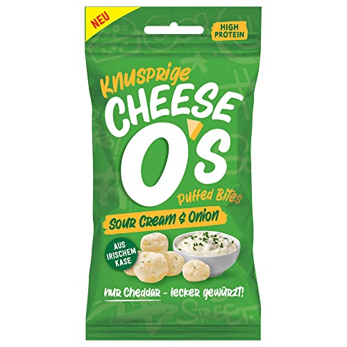CheeseOs Knusprige Puffed Käse Bites | Sour Cream Multipack 10x25g | High Protein | Wenig Kohlenhydrate | Keto-freundlich | Vegetarisch | Glutenfrei von Cheese O's