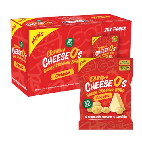 CheeseO's Minis - Knusprig Gepufft Käse Snacks - Cheddar Multipack 10g (Pack of 20) - Keto Snack - Proteinreich - Vegetarisch - Glutenfrei - käse chips - Gesunder snacks, gebacken und lecker von CheeseO's