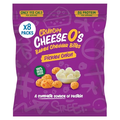 CheeseO's- Knusprig Gepufft Käse Snacks - Pickled Onion Multipack 40g (Pack of 8) - Keto Snack - Proteinreich - Vegetarisch - Glutenfrei - käse chips - Gesunder snacks, gebacken und lecker von CheeseO's