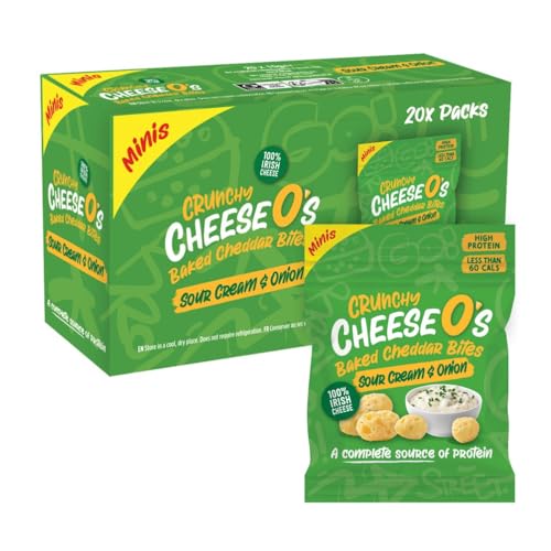 CheeseO's Minis- Knusprig Gepufft Käse Snacks - Sour Cream & Onion Multipack 10g (Pack of 20) - Keto Snack - Proteinreich - Vegetarisch - Glutenfrei - käse chips - Gesunder snacks, gebacken und lecker von CheeseO's