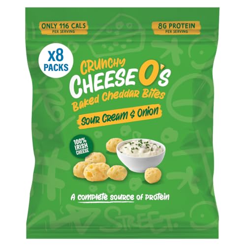CheeseO's - Knusprig Gepufft Käse Snacks - Sour Cream & Onion Multipack 40g (Pack of 8) - Keto Snack - Proteinreich - Vegetarisch - Glutenfrei - käse chips - Gesunder snacks, gebacken und lecker von CheeseO's