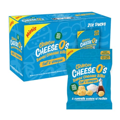 CheeseO's Minis- Knusprig Gepufft Käse Snacks - Salt & Vinegar 10g (Pack of 20) - Ketosnacks - Proteinreich - Vegetarisch - Glutenfrei - käse chips - Gesunder snacks, gebacken und lecker von CheeseO's