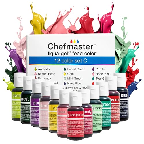 Chefmaster - Liqua-Gel Food Coloring - 12 Color Set C - Fade Resistant - 12 Pack - Vibrant, Eye-Catching Colors, Easy-To-Blend Formula - Made in the USA von Chefmaster
