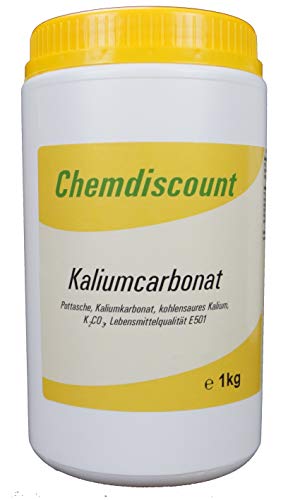 Kaliumcarbonat Pottasche Lebensmittelqualität E501 1kg Schraubdeckeldose von Chemdiscount