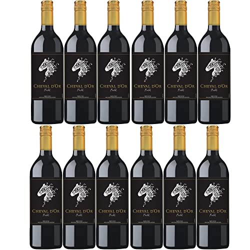 Cheval d'Or Merlot Liter Rotwein Wein trocken Frankreich I Visando Paket (12 Flaschen) von Cheval d’Or