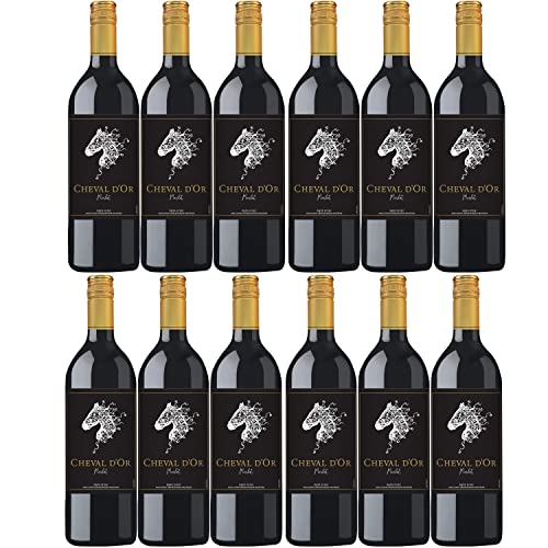 Cheval d'Or Merlot Liter Rotwein Wein trocken Frankreich Inkl. FeinWert E-Book (12 x 1l) von Cheval d’Or