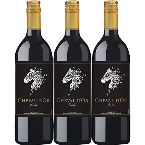 Cheval d'Or Merlot Liter Rotwein Wein trocken Frankreich Inkl. FeinWert E-Book (3 x 1L) von Cheval d’Or