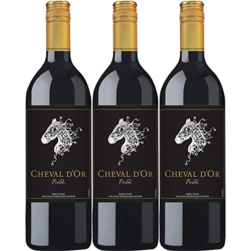 Cheval d'Or Merlot Liter Rotwein Wein trocken Frankreich I Visando Paket (3 Flaschen) von Cheval d’Or