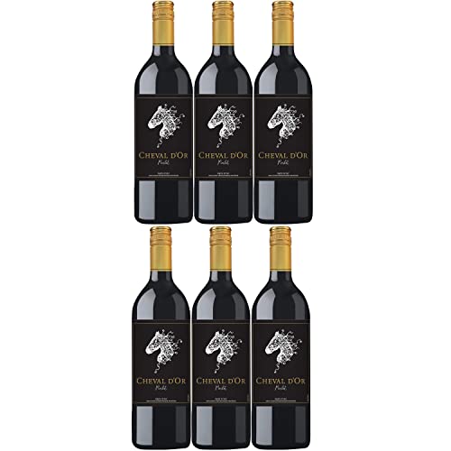 Cheval d'Or Merlot Liter Rotwein Wein trocken Frankreich Inkl. FeinWert E-Book (6 x 1L) von Cheval d’Or