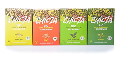 ChicZa Bio-Kaugummi Set 4 Sorten - Minze, Spearmint, Zimt, Limone (bio, vegan) von Chicza