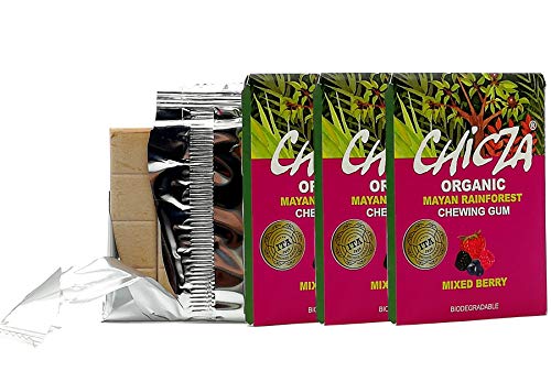 Chicza Organic Chewing-Gum rote Früchte, zertifiziert Bio und Kosher, biologisch abbaubar, Set 3 x 30 g von Chicza