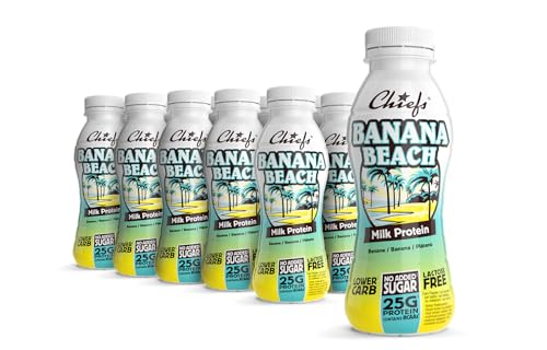 Chiefs Milk Protein Drink mit 25g Protein und BCAA • High Protein Shake Low Carb, laktosefrei, zuckerarm • 10er Packung je 330ml (Banana Beach) von Chiefs