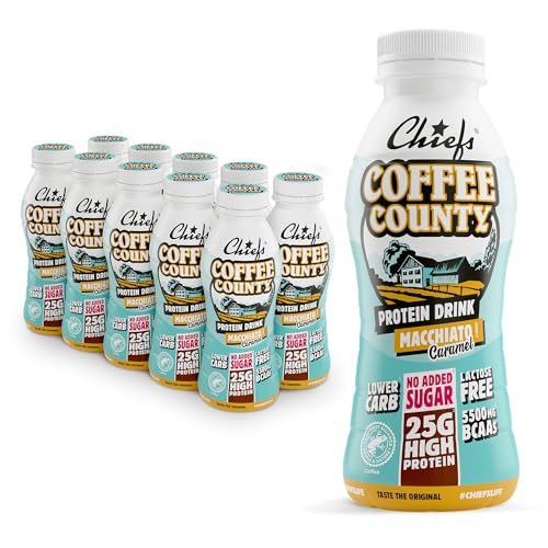 Chiefs Milk Protein Drink mit 25g Protein und BCAA • High Protein Shake Low Carb, laktosefrei, zuckerarm • 10er Packung je 330ml (Coffee County) von Chiefs