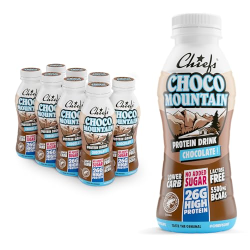 Chiefs Protein Drink (Choco Mountain) • High Protein Shake mit 26g Protein & BCAA • Lower Carb, ohne Zuckerzusatz & laktosefrei • Fitness Eiweiß Drink • 8 x 330ml (inkl. 2€ Pfand) von Chiefs
