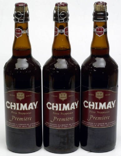 Original Belgisches Bier - CHIMAY PREMIERE 7 % vol. 3 x 75 cl. Dunkelrotes Kleid, süß und fruchtig. Bier für Grillparty und BBQ von Chimay