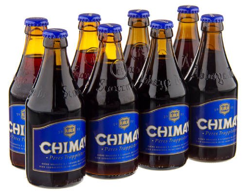 Original belgisches Bier- CHIMAY Trappist (blau) 8 x 33 cl. 9% vol. Trappisten Bier limitiert. Karneval und Party!! von Chimay