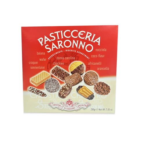 Chiostro di Saronno Pasticceria di Saronno 200 g, Kekse und Pralinen mit Schokolade, Mischung aus Pasticceria, italienische Spezialitäten, rotes quadratisches Etui Chiostro di Saronno Pasticceria di Saronno 200 g, Kekse und Pralinen mit Schokolade, Mischung aus Pasticceria, italienische Spezialitäten, rotes quadratisches Etui von Chiostro di Saronno
