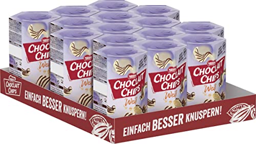 Choclait Chips NESTLÉ CHOCLAIT CHIPS Weiß, Leckere Knusperchips mit Mandelgeschmack, umhüllt mit weißer Schokolade und verfeinert mit Milchschokolade-Dekorstreifen, 15er Pack (15x115g) von Choclait Chips