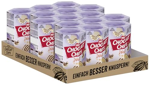 Nestlé CHOCLAIT CHIPS Weiß, Leckere Knusperchips mit Mandelgeschmack, umhüllt mit weißer Schokolade und verfeinert mit Milchschokolade-Dekorstreifen, 15er Pack (15 x 115g) von Choclait Chips