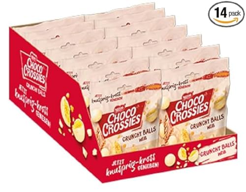 CHOCO CROSSIES CHOCO CROSSIES NESTLÉ CHOCO CROSSIES Crunchy Balls Weiß, Knusper-Kugeln aus krossen Weizencerealien umhüllt mit zartschmelzender weißer Schokolade, 14er Pack (14x200g) von CHOCO CROSSIES