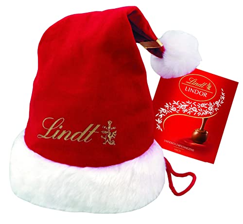 Lindt Schokolade LINDOR Milch | Vollmilch Kugeln | Weihnachtsmann-Mütze mit Schokoladen-Kugeln mit zartschmelzender Füllung | Pralinen-Geschenk |175g von Lindt