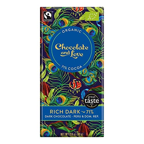 CHOCOLATE AND LOVE Dunkle Bio Schokolade, Rich Dark 71%, aus Perú & Dom. Rep, 80g (2er Pack) von Chocolate and Love