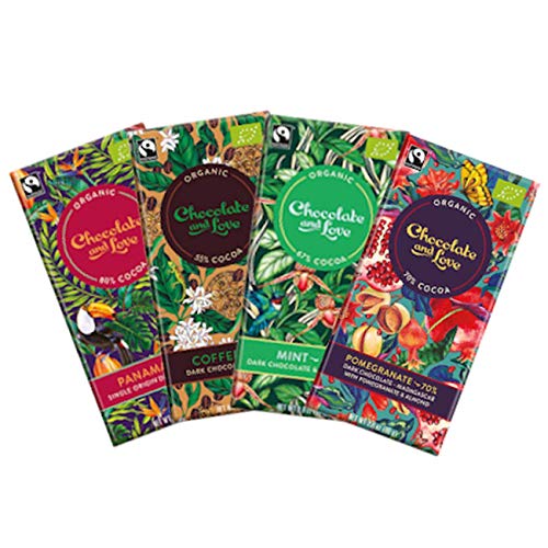 Chocolate and Love Set - Dark 80% + Mint 67% + Coffee 55% + Pomegranate 70% von Chocolate and Love