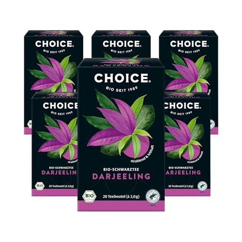 CHOICE - Darjeeling, Bio-Schwarztee, Strahlend und Lebhaft, Handverlesen, 6x20 Teebeutel (120 Beutel insgesamt) von Choice