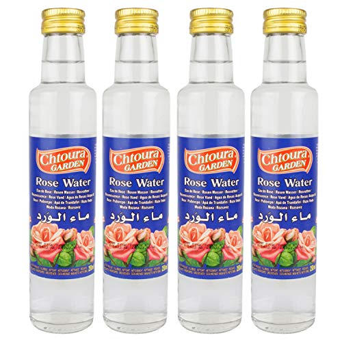 Chtoura Garden - Orientalisches Rosenwasser ideal zum Backen und Kochen - Blütenwasser zur Aromatisierung von Süßspeisen, Backwaren und Getränken im 4er Set á 250 ml Glasflasche von Chtoura Garden