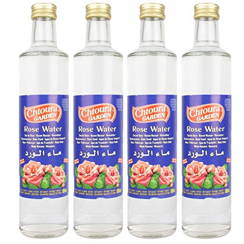 Chtoura Garden - Orientalisches Rosenwasser ideal zum Backen und Kochen - Blütenwasser zur Aromatisierung von Süßspeisen, Backwaren und Getränken im 4er Set á 500 ml Glasflasche von Chtoura Garden