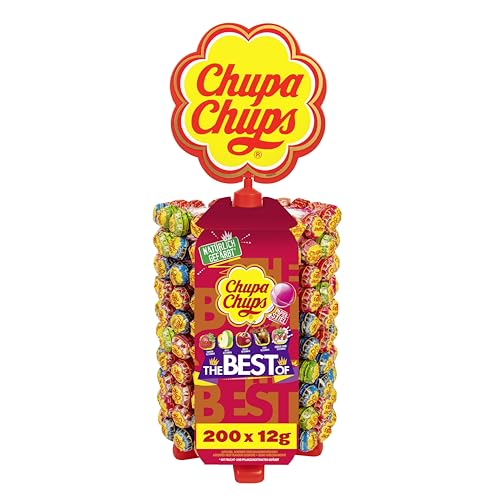 Chupa Chups Lutscher-Rad, Lollipop-Ständer mit 200 Lollis, Aufsteller mit 5 leckeren Geschmacksrichtungen, für Kiosk, Candy-Bar, Büro etc., 200 x 12g von Chupa Chups