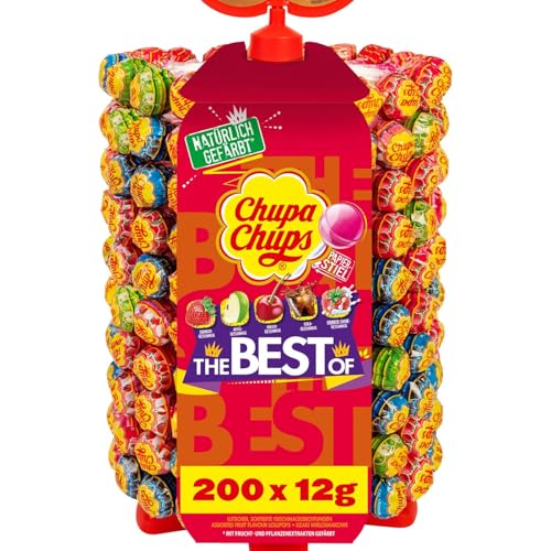 Chupa Chups Lutscher-Rad, Lollipop-Ständer mit 200 Lollis, Aufsteller mit 5 leckeren Geschmacksrichtungen, geeignet für Kiosk, Büro, Geburtstag, 200 x 12g Chupa Chups Lutscher-Rad, Lollipop-Ständer mit 200 Lollis, Aufsteller mit 5 leckeren Geschmacksrichtungen, geeignet für Kiosk, Büro, Geburtstag, 200 x 12g von Chupa Chups