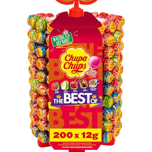 Chupa Chups Lutscher-Rad, Lollipop-Ständer mit 200 Lollis, Aufsteller mit 5 leckeren Geschmacksrichtungen, für Kiosk, Candy-Bar, Büro etc., 200 x 12g von Chupa Chups