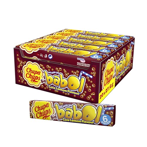 Chupa Chups Big Babol Cola Lemon Bubble Gum, Theken-Display enthält 20 Stangen Kaugummis mit Cola Lemon-Geschmack, für große Kaugummi-Blasen, 20x27,6g von Center Shock