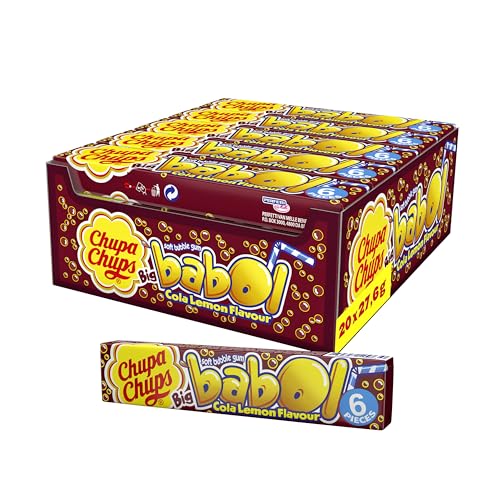 Chupa Chups Big Babol Cola Lemon, Theken-Display enthält 20 Stangen Kaugummis mit Cola-Lemon-Geschmack, für große Kaugummi-Blasen, geeignet für Geburtstag, 20 x 28g von Chupa Chups