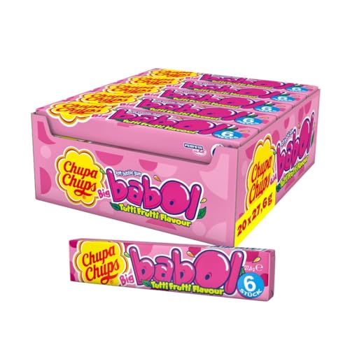 Chupa Chups Big Babol Tutti Frutti Bubble Gum, Theken-Display enthält 20 Stangen Kaugummis mit Frucht-Geschmack, für große Kaugummi-Blasen, geeignet für Geburtstag, 20 x 27,6g von Chupa Chups