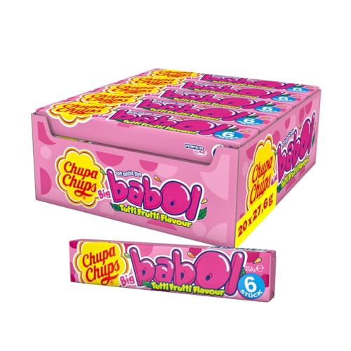 Chupa Chups Big Babol Tutti Frutti Bubble Gum, Theken-Display enthält 20 Stangen Kaugummis mit Frucht-Geschmack, für große Kaugummi-Blasen, 20x27,6g von Chupa Chups