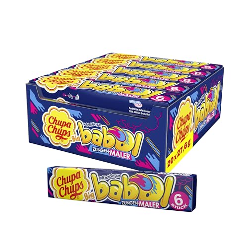 Chupa Chups Big Babol Zungenmaler, Theken-Display enthält 20 Stangen Kaugummis mit Frucht-Geschmack, für große Kaugummi-Blasen, 20 x 27,6g Chupa Chups Big Babol Zungenmaler, Theken-Display enthält 20 Stangen Kaugummis mit Frucht-Geschmack, für große Kaugummi-Blasen, 20 x 27,6g von Chupa Chups